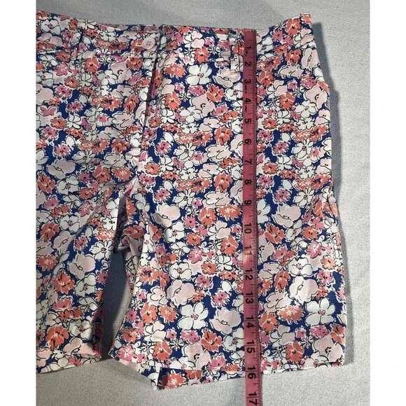 Talbots Floral Shorts Sz 8 Pink Blue White Flat Front Welt Back Pockets Summer - Picture 8 of 9